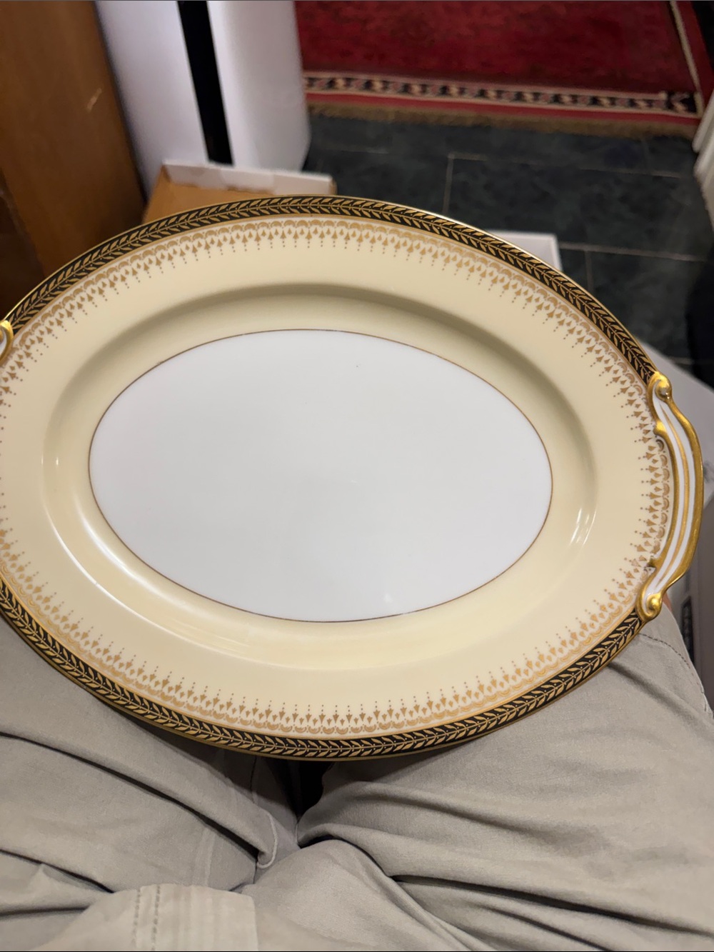 Noritake Ivory and Gold Oval Serving Platter with Handles